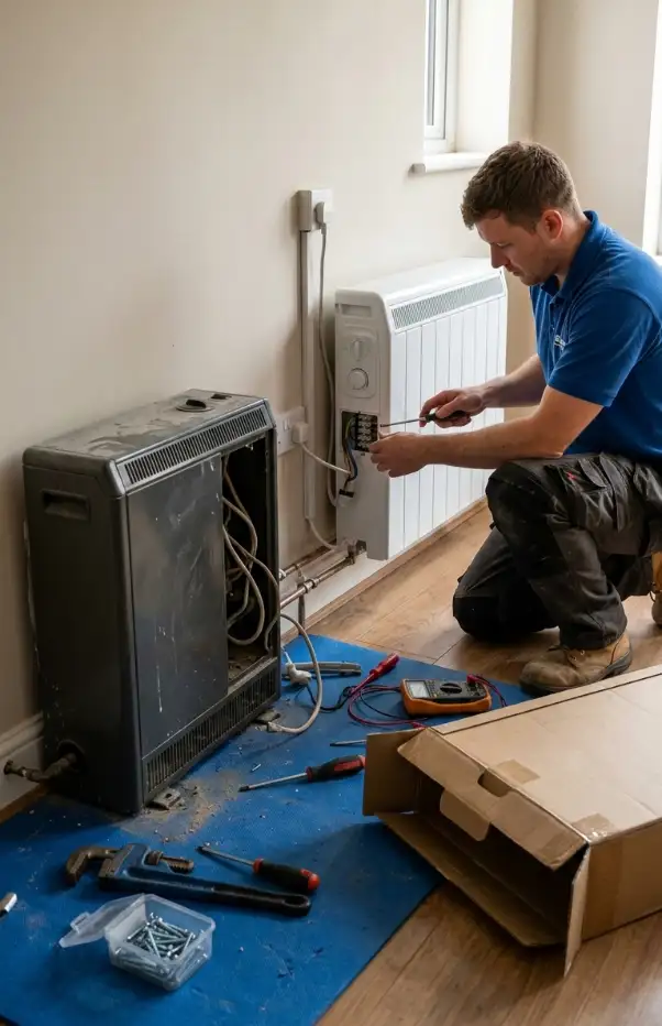 A modern storage heater installed after storage heater removal London service by My Local Electrician